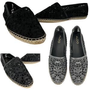Aldo Black Lace Flats Espadrille Slip On Comfort Shoes Womens Size 8.5